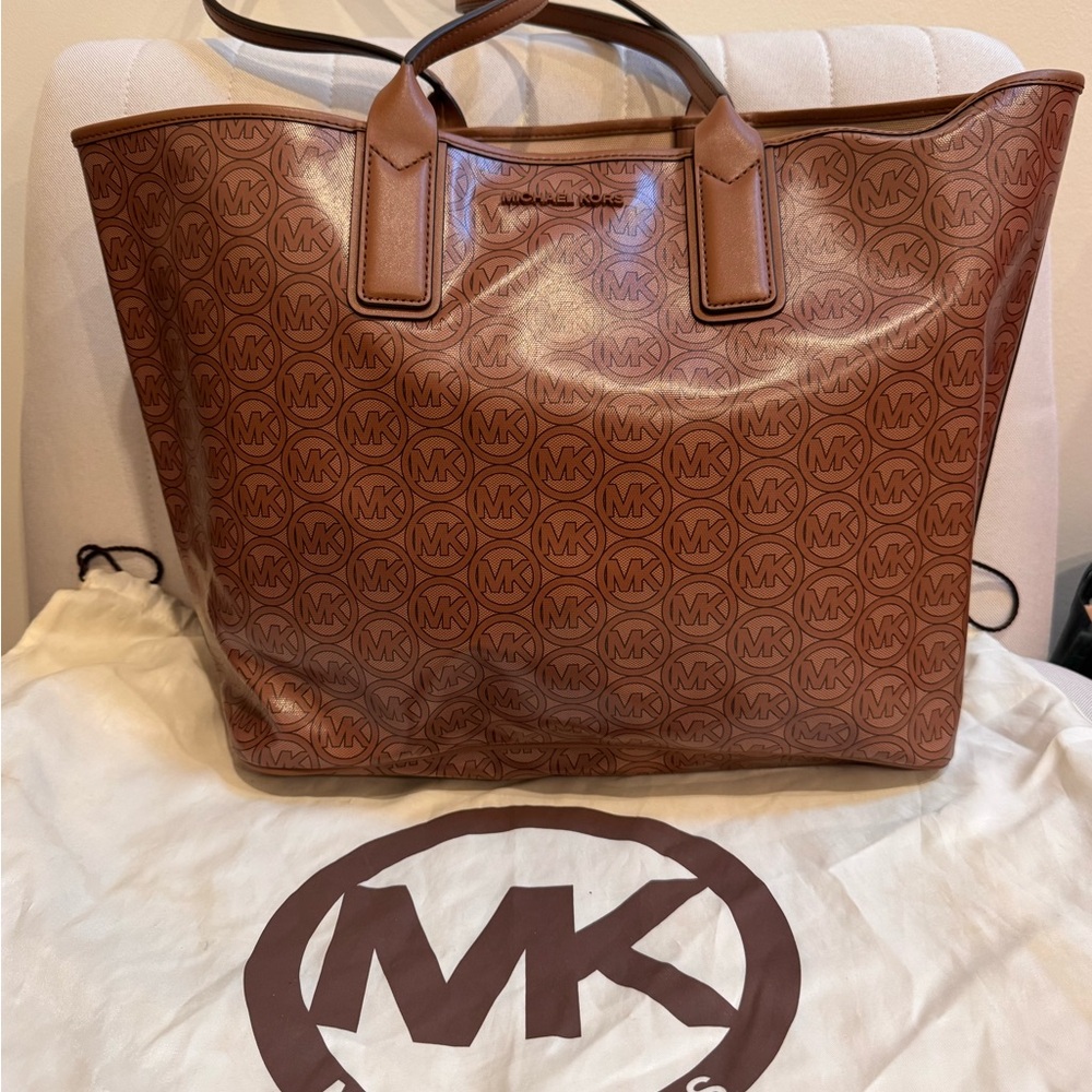 Michael Kors Tan Logo Patterned Tote